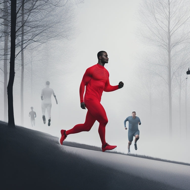 A minimalist illustration depicting a fit individual in mid-exercise, surrounded by faint, ghostly silhouettes of themselves in various injured states, with subtle red "X" marks through the injured versions, conveying caution and prevention.