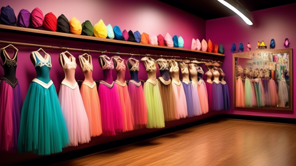 Create an image of a vibrant and eclectic dance store filled with unique and specialized dance supplies for niche styles, such as intricate pointe shoes for a contemporary ballet fusion or traditional costumes for an ancient tribal dance. The store s