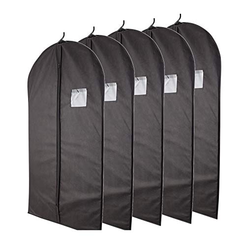 Garment Bags Suit Bag for Travel and Clothing Storage of Dresses, Dress Shirts, Coats— Includes Zipper and Transparent Window (Black- 5 Pack: 40")