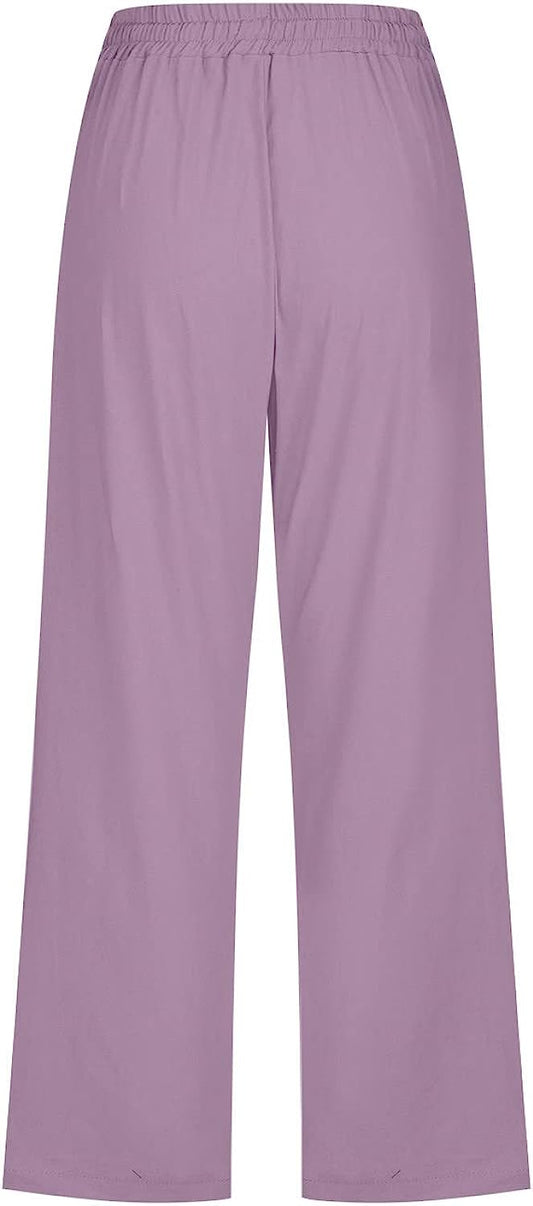 Linen Pants Women Summer Straight Cargo Pants Women High Waist Sweatpants Palazzo Pants for Women Casual with Pocket