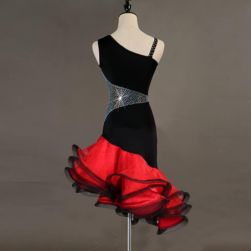 Women's Salsa Latin Dance Dress Sleeveless Salsa Party Dress Classic Cha Cha Practice Skirt Shiny Ballroom Dance Outfit