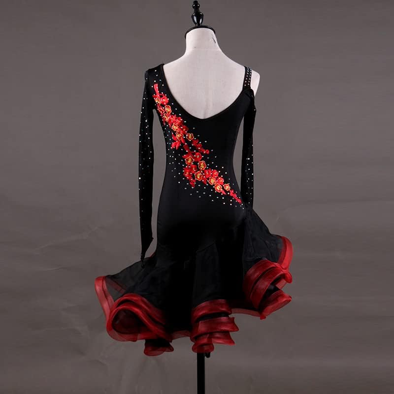 Women's Latin Dance Dress Appliques Cha Cha Competition Dance Clothes Long Sleeve Tango Salsa Performance Costume,C,XXL
