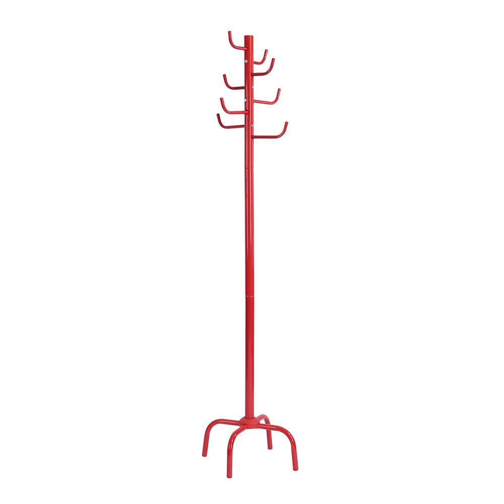 Metal Coat Rack Hat Stand Clothes Tree Hanger Holder 8 Hooks Purse Display Stand with Base, Red