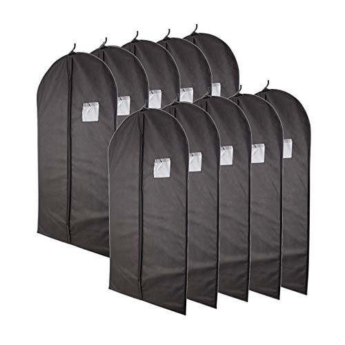 40” Black Garment Bags for Clothing Storage of Suits, Dresses & Dance Costumes—Includes Zipper & Transparent Window (10 Pack)