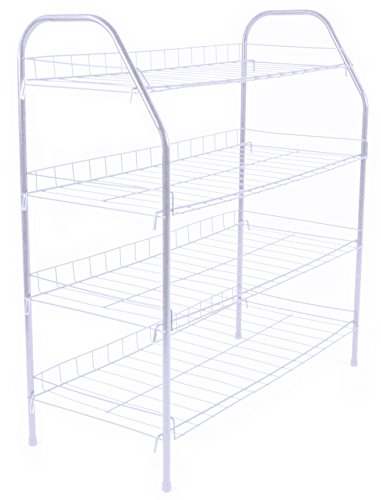 Entryway 4 Tier Shoe Shelf Storage Organizer - Super Space Saving Stackable Metal Shoe Rack Tower For Closet, Cabinet, & Entryway, White