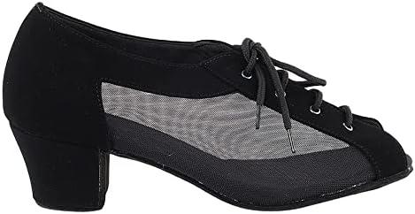 Ladies Latin, Salsa Ballroom Practice Dance Shoes - C1644 Black Nubuck & Mesh - 1.5 inch Heel