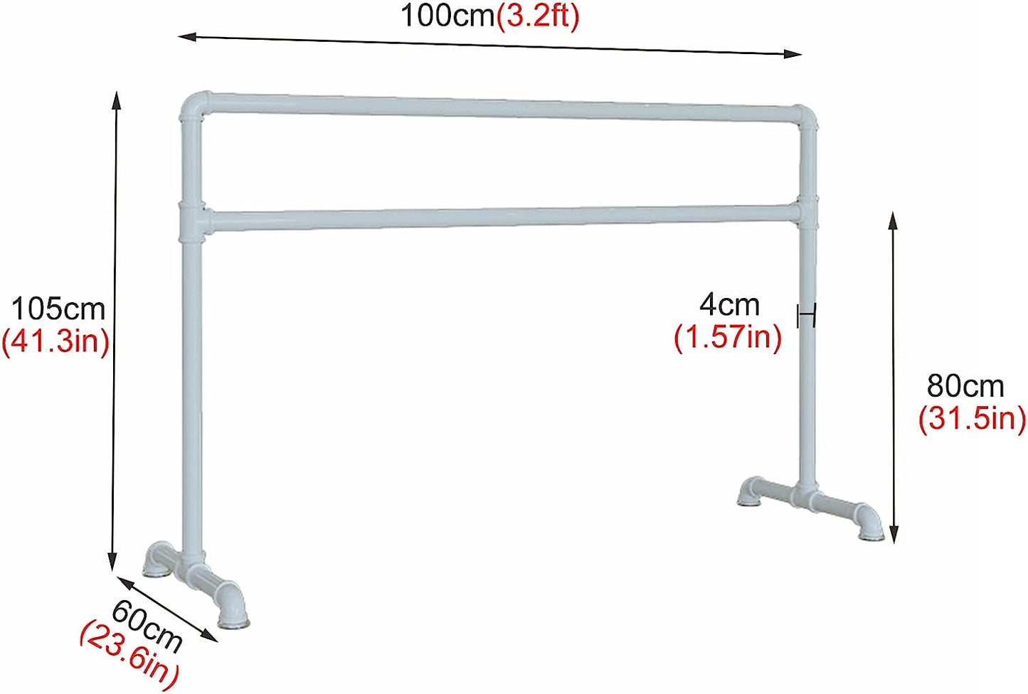 3.2ft/4foot/5ft/6ft Long Ballet Bar, Freestaning Heavy Duty Steel Ballet Barre for Adult Child Dancer, Movable Non-Slip Ballet Stretch Dance Bar (Color : White, Size : 120cm/4ft)