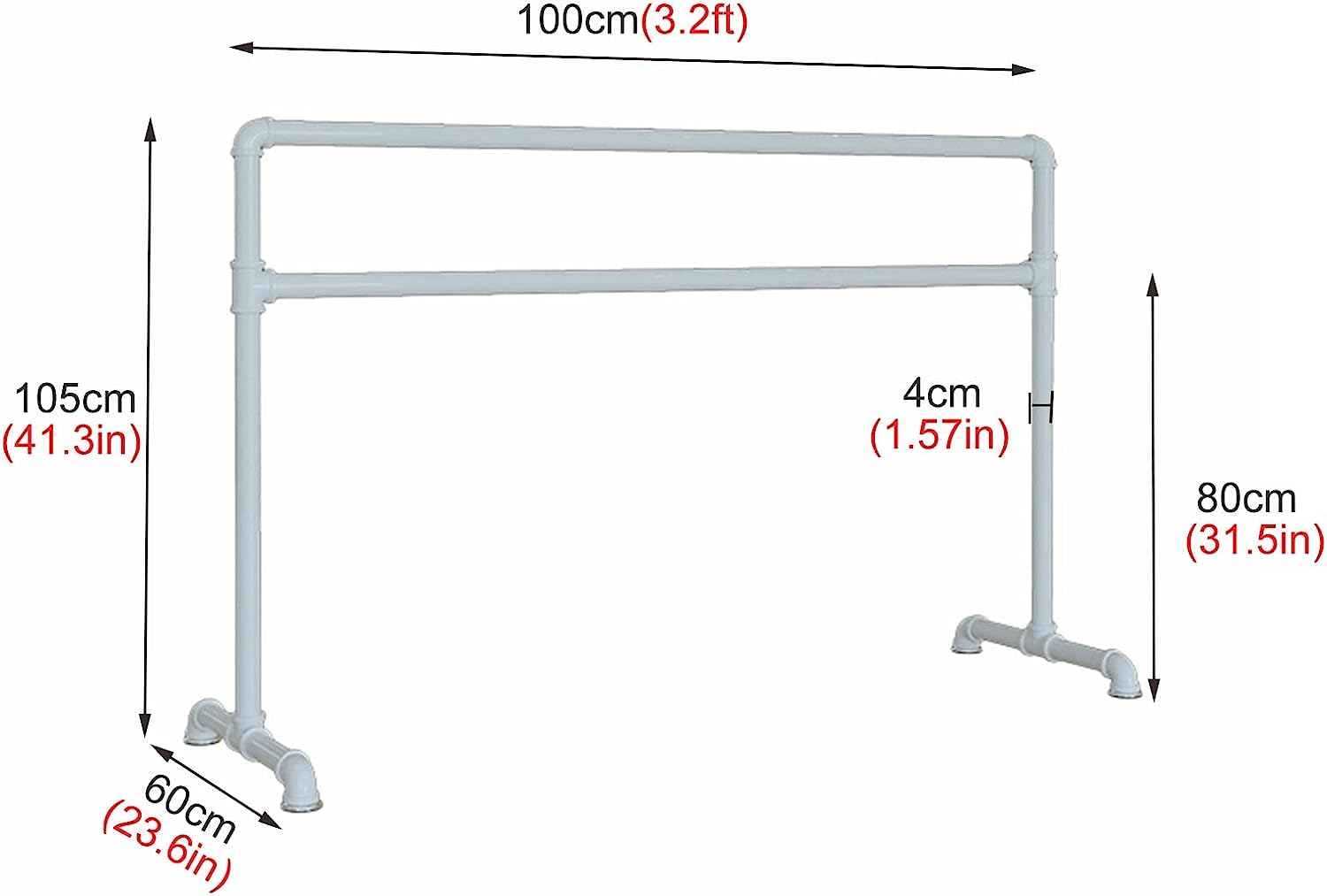 3.2ft/4foot/5ft/6ft Long Ballet Bar, Freestaning Heavy Duty Steel Ballet Barre for Adult Child Dancer, Movable Non-Slip Ballet Stretch Dance Bar (Color : White, Size : 120cm/4ft)