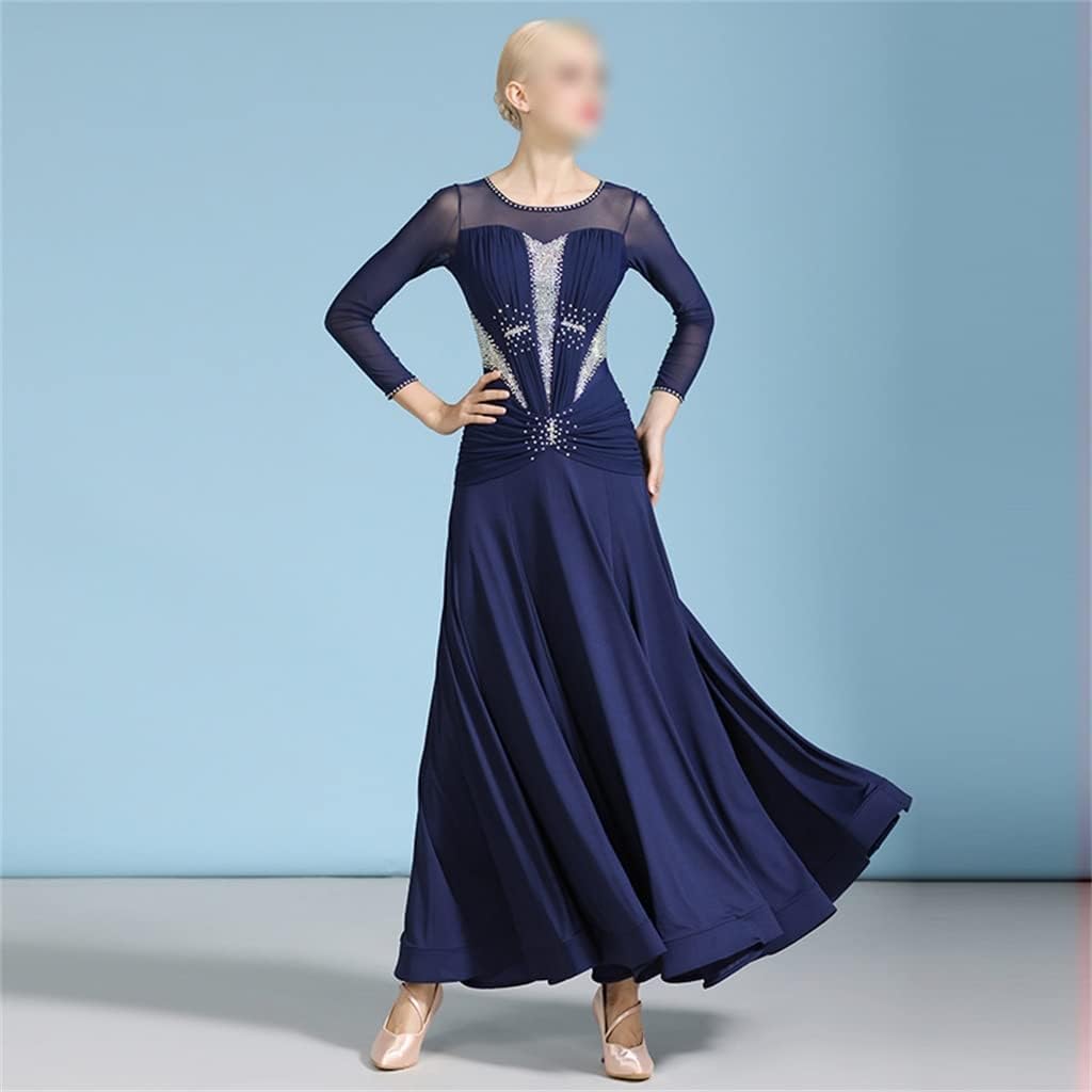 Ballroom Dance Dress for Competition Waltz Dress Women Long Sleeves Big Swing Dance Costumes (Color : D, Size : L Code)