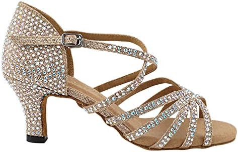 Ladies Latin, Salsa, Rhythm Ballroom Dance Shoes Crystal Collection 1613Bling 2.5 inch Low Heel & Foldable Shoe Brush