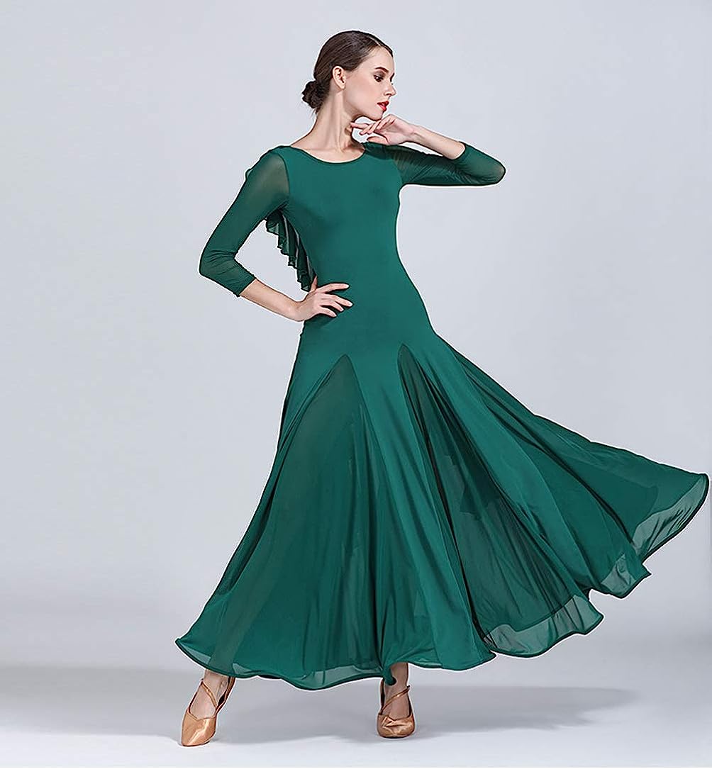 Ballroom Dance Long-Sleeve Dress for Women Competition National Standard Dance Waltz Dress Performance Costume
