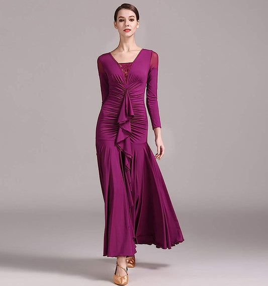 Frills Design Ballroom Dance Dress Modern Dance Flamenco Waltz Dress Standard Practice Wear Competition Costume