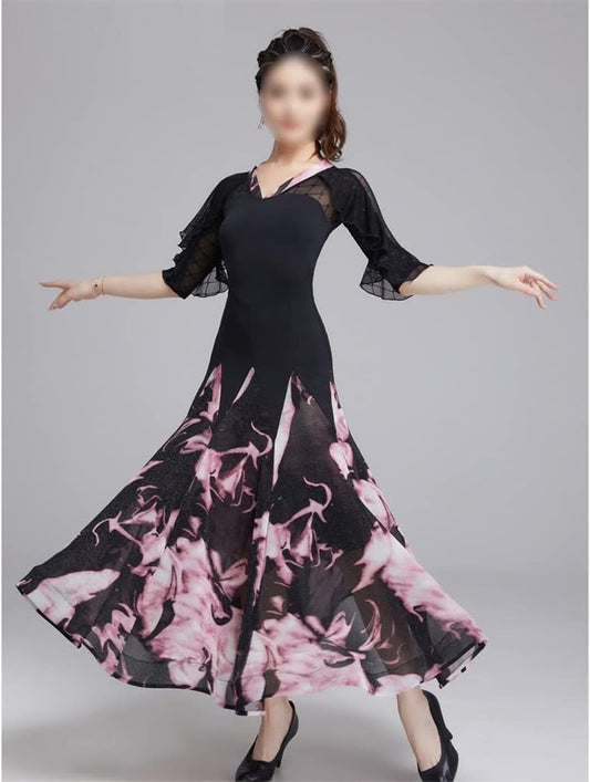 Dance Dress Women's Latin Dance Standard Waltz Ballroom Costumes Dancing Performance Dress (Color : D, Size : XXL Code)