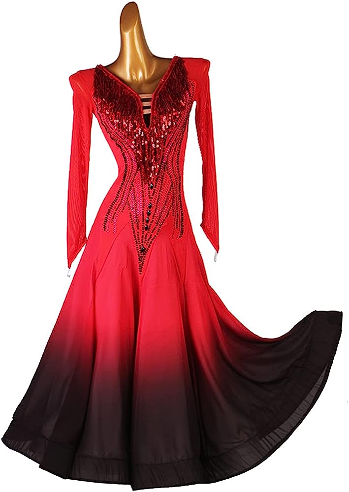 Sequin Women Ballroom Tango Waltz Standard Smooth Competition Dance Dress Red