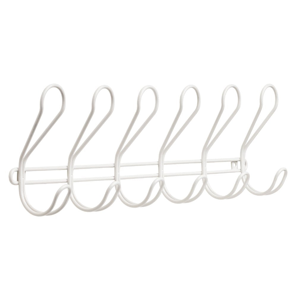 DOLWLM6-W-R, Dolen Wall Mounted Hook Rail / Rack, with 6 Coat and Hat Hooks, in White