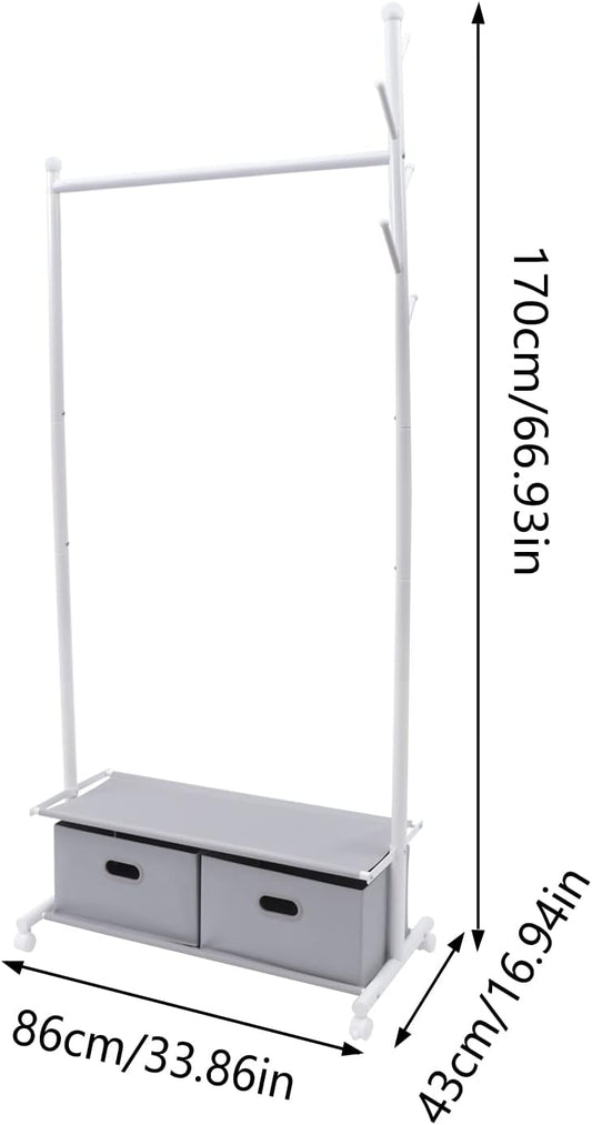 3-in-1 Garment Rack Rolling Clothing Rack Clothes Display Shelf with Wheels Hanging Clothes with Storage Drawers for Hallway,Bedroom, Living Room,Bathroom