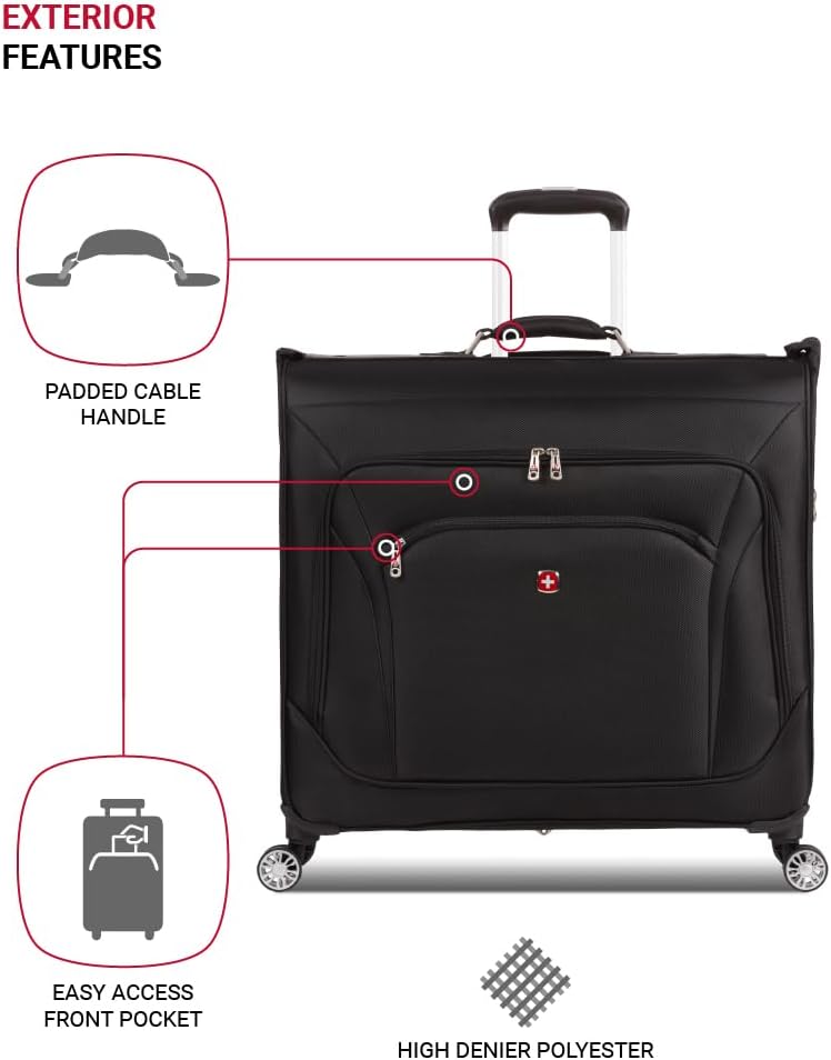 7895 Premium Rolling Garment Bag, Black, Carry-On Spinner Edition
