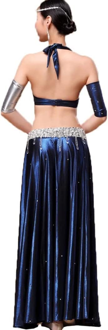 Belly Dancer Adult Costumes Professional Belly Dance Performance Outfit Party Dress Belly Dance Top Bra and High Slit Ruffles Long Skirts Set