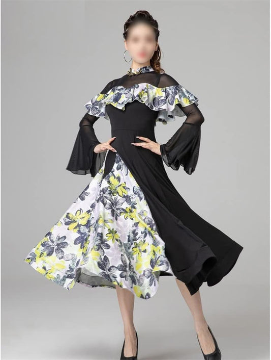 Dancing Dress Women Ballroom Costumes Standard Dance Suit Waltz Skirt Latin Performance Clothes (Color : D, Size : M Code)