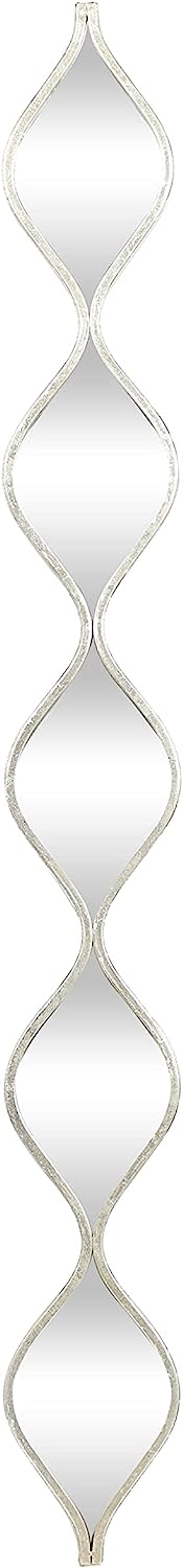 Metal Slim Stacked Chain 5 Layer Wall Mirror with Tear Drop Pattern and Foil Detailing, 7" x 1" x 58", Silver