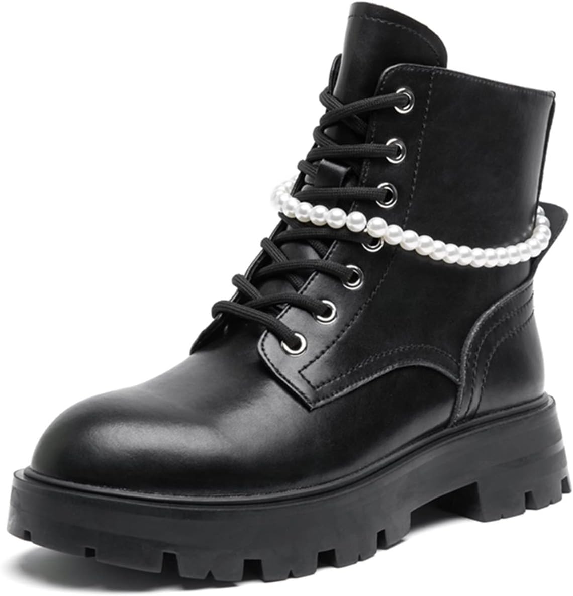 Ladies Boots, Womens Ankle Boots Winter Large Size Genuine Leather Beaded Women Short Boots Fur Warm Womens Booties (Color : Black Fur, Size : 3.5 UK)