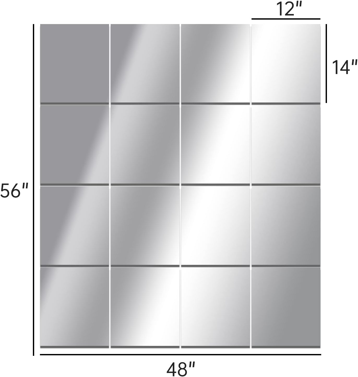 16pcs Adhesive Acrylic Mirror,Home Gym Mirror Tiles,12"x14"Full Length Wall Mirror Tiles,Gym Mirrors for Home Gym