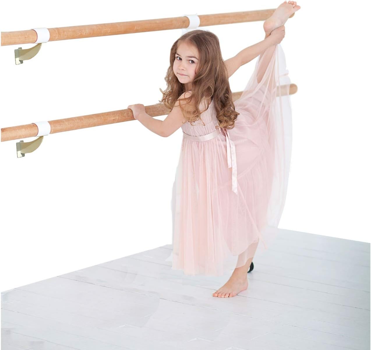 Ballet Barre Double Bar 9 FT Long 2.0” Diameter White, Kids and Adults | Open Bracket Wall Mounted Fixed Height Wooden Ballet Barre | Home/Studio Ballet Bar, Dance Bar, Stretch Bar, Dancing/Stretching