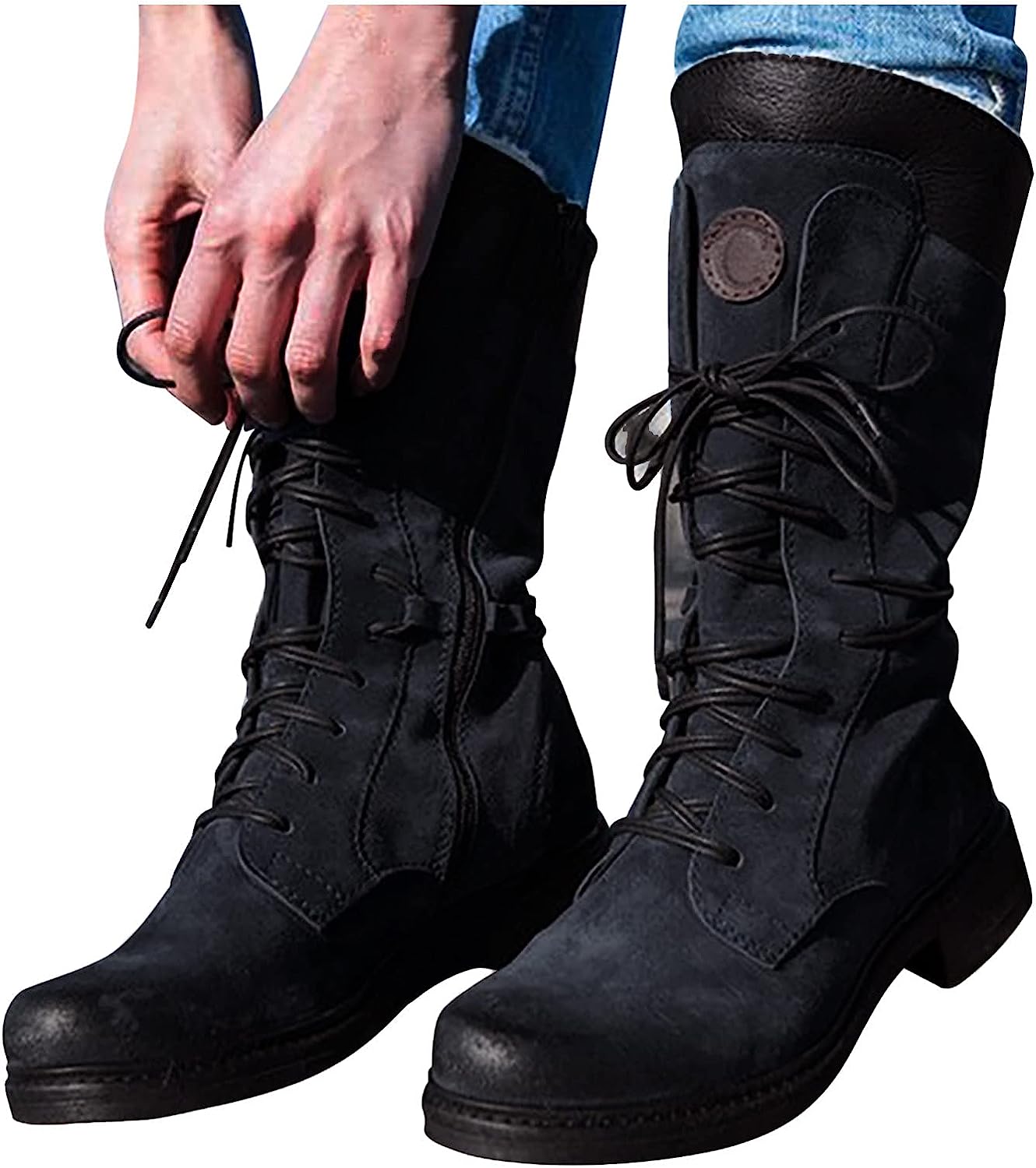 Shoes Keep Women's for Women Up Round Boots Warm Cowboy Vintage Toe Middle Lace Women's Womens Winter Booties