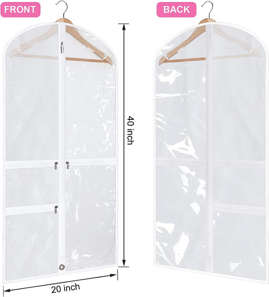 6 Pcs Garment Bags for Dance Costumes 20'' x 40'' Clear PVC with Zippers Garment Bag with Pockets Dance Costume Organizer Costume Carrier for Storage Garment Covers for Adults Kids (White)