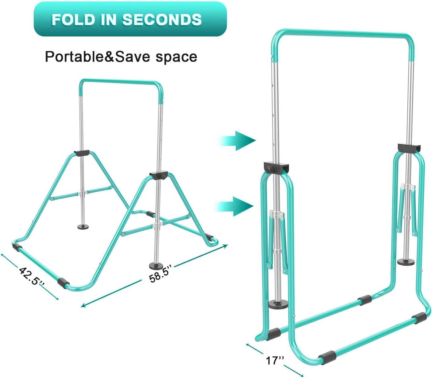 Gymnastic Bars for Kids with Adjustable Height, Folding Gymnastic Training Kip Bar, Junior Expandable Horizontal Monkey Bar for Home