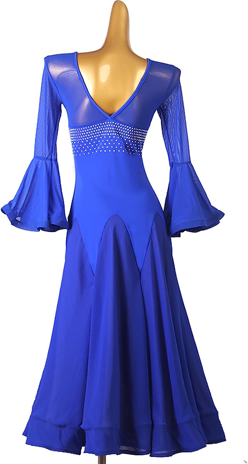 Women's Hollow Ballroom Dance Dresses Trumpet Sleeves Waltz Salsa Dancing Outfit Modern Tango Performance Costume
