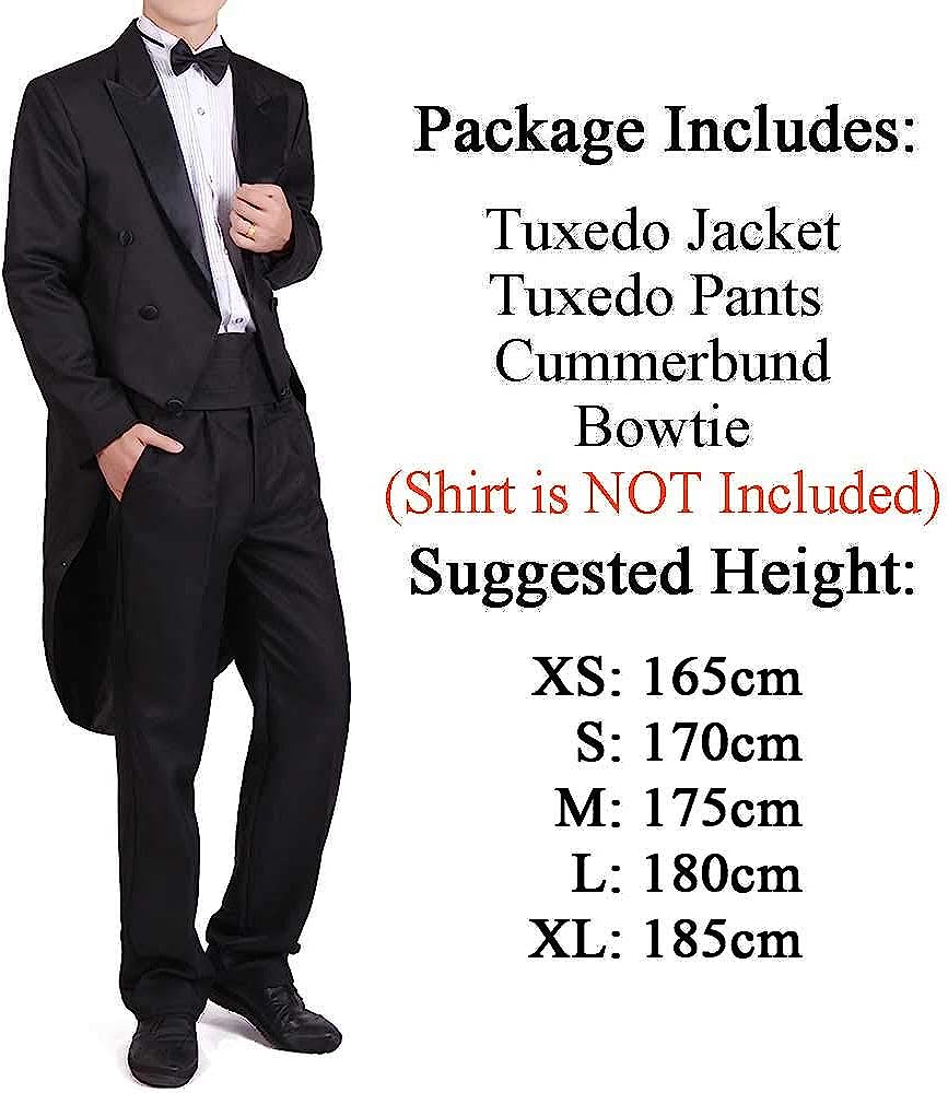Men's Tuxedo Costume Classic Slim Fit Tuxedo Suit Chorus Musician Cosplay Adult Magician Tailcoat Magic