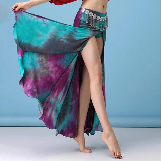 Belly Dance Skirt Belly Dance Costume Accessories Tie Dye Long Skirts Elastic Waistband Bellydance Skirt for Practice (Color : Green, Size : X-Large)