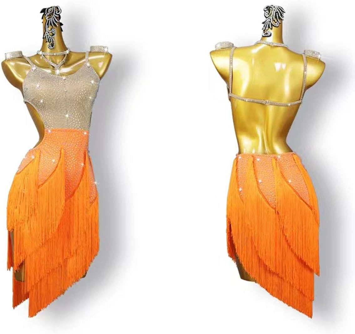 Latin Dance Performance Dress Suspenders Tango Ballroom Dresses Women's Tassel Salsa Competition Costume for Rumba
