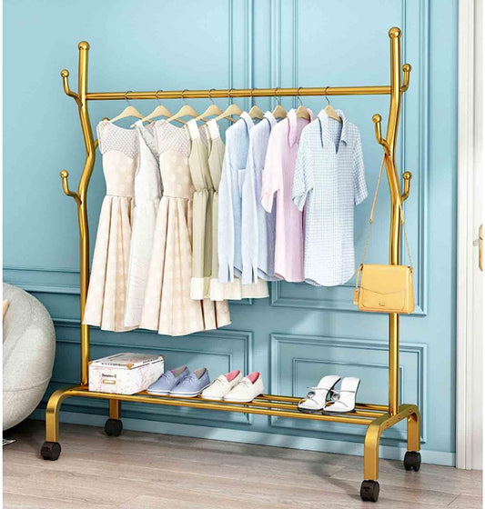 60.3 Inch Portable Garment Racks,Heavy Duty Multifunctional Household Clothes Racks,Gold Freestanding High Capacity Coat Shelf,Lockable Wheels(Size:60cm)