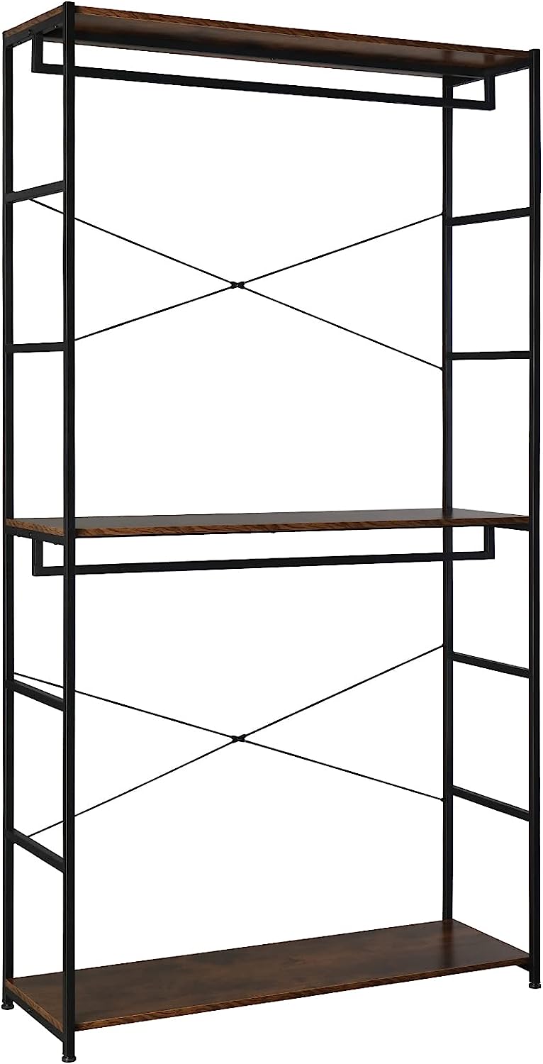 87.4 inches Double Rod Closet Organizer, Freestanding Tall 3 Tiers Shelves Clothes Garment Racks, Large Heavy Duty Clothing Storage Shelving Unit for Bedroom Laundry Room -Black Vingtage Walnut