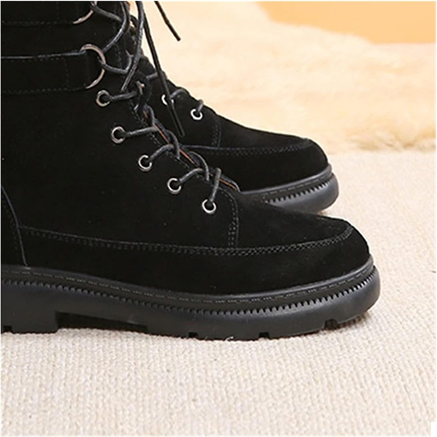 Ladies Boots, Woman Boots Winter Fur Boots Black Snow Boots Plush Warm Suede Ankle Booties Flat Shoes Women (Color : Apricot, Size : 3.5 UK)