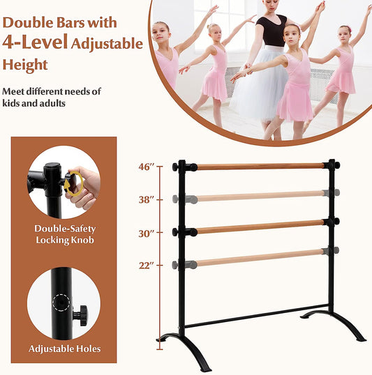 4 FT Portable Ballet Barre, 46’’ Freestanding Adjustable Double Ballet Bar with Anti-Slip Base for Stretch, Ballet, Dance, Home Gym School Balance Ballet Barre for Adults Youth Toddler Kids