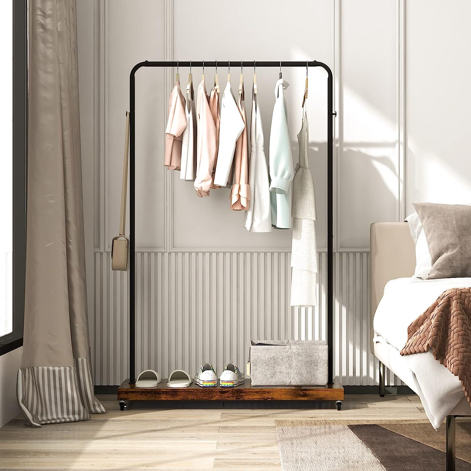 Clothes Rack on Wheels, Industrial Pipe Style Rolling Garment Rack