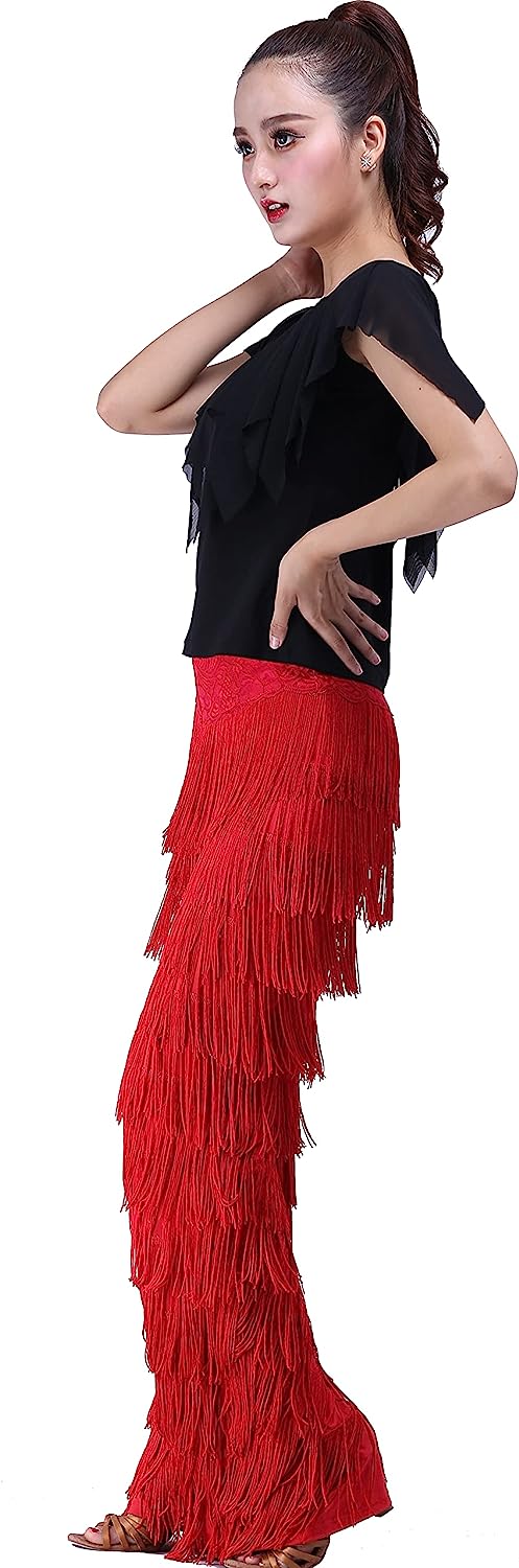 Fringe Tassels Latin Salsa Ballroom Chacha Practice Competition Performance Bell Bottom Dance Pants