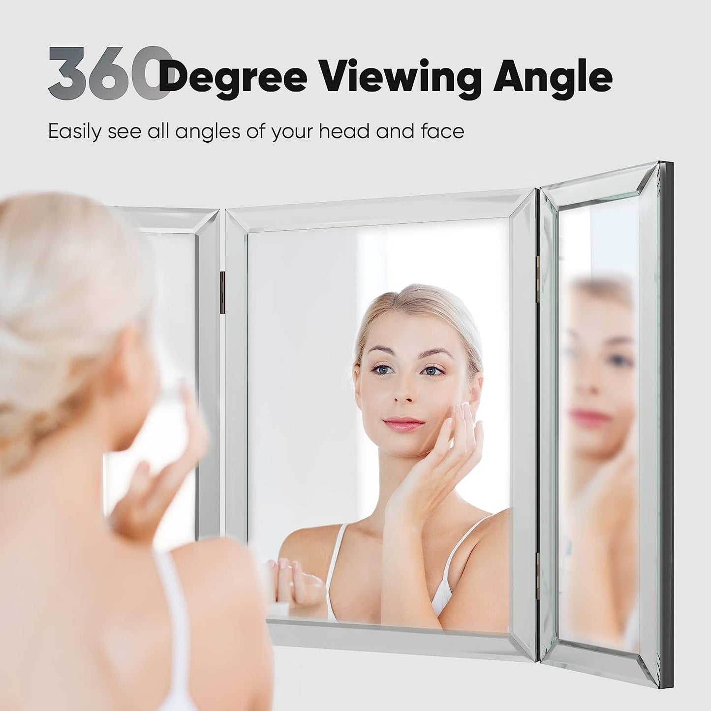 3 Way Mirror, Vanity Mirrors, 21" x 30", 360 Degree View, Tri Fold, Triple Sided, 3way, Table Top, Wall Mount, Standing, Foldable, for Makeup, Braiding Hair, Desk, Bathroom, Bedroom