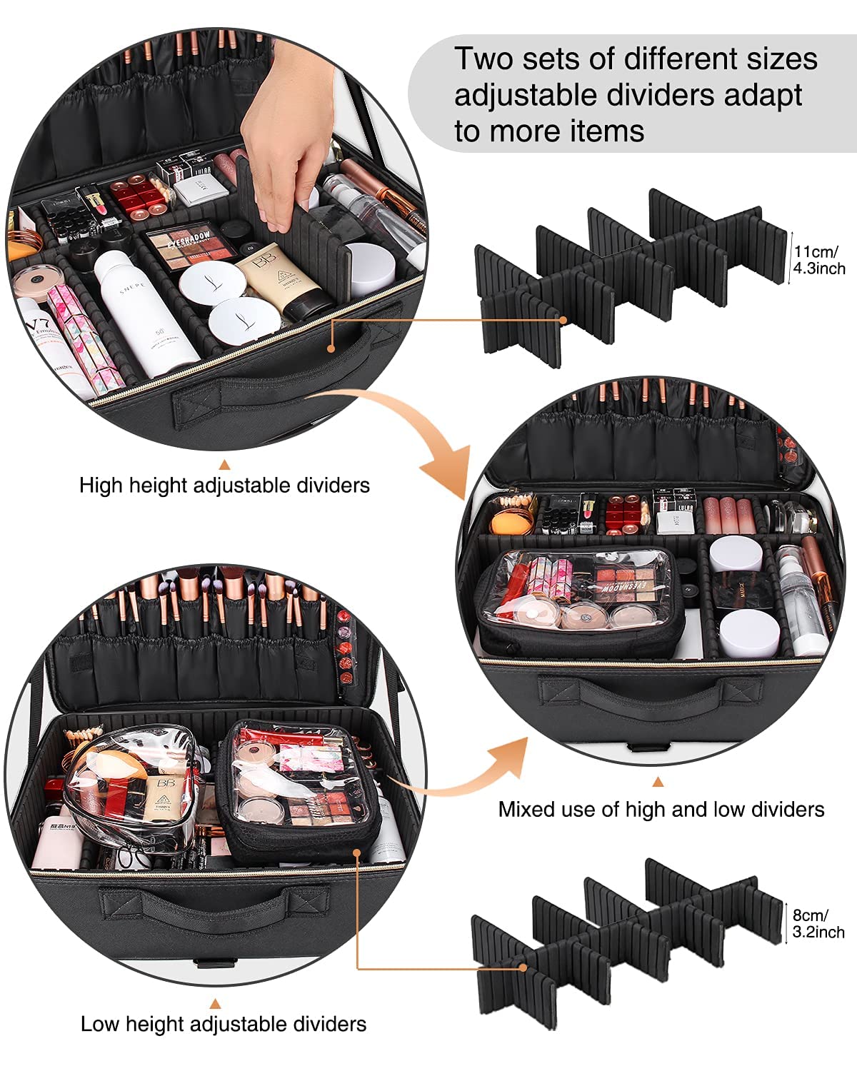 Extra Large Makeup Bag, Makeup Case Professional Makeup Artist Kit Train Case Travel Cosmetic Bag Brush Organizer, Waterproof Leather Material, with Adjustable Shoulder Straps and Dividers