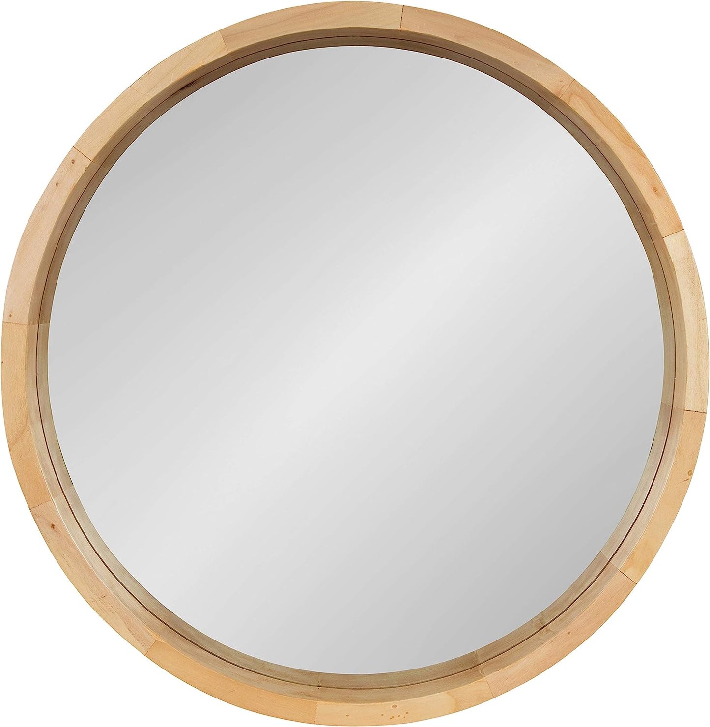 Round Decorative Modern Wood Frame Wall Mirror, 22 Inch Diameter, Natural Finish