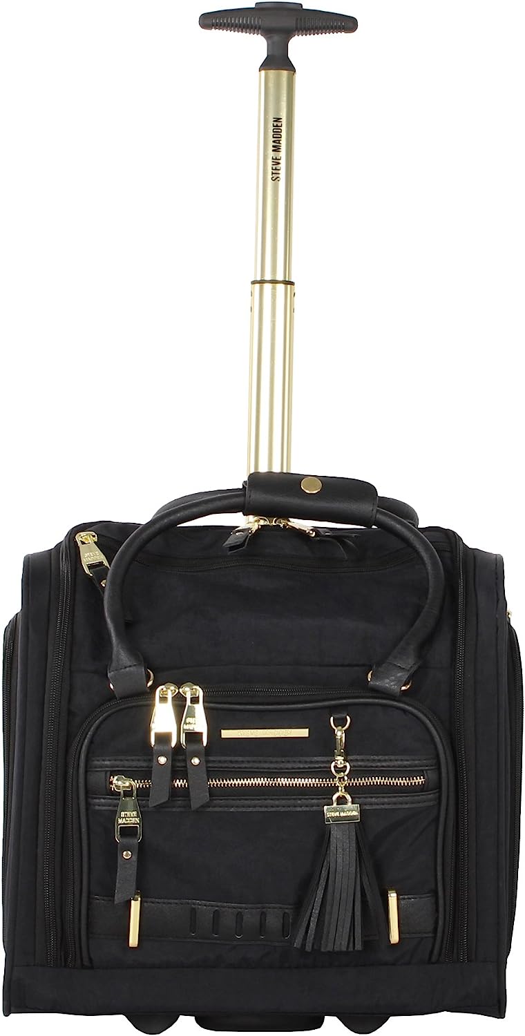 Designer 15 Inch Carry on Suitcase- Small Weekender Overnight Business Travel Luggage- Lightweight 2- Rolling Spinner Wheels Under Seat Bag for Women (Peek-A-Boo Black)