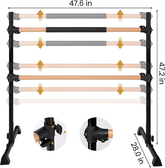 Ballet Bar for Home Workout - Portable Ballet Barre for Home Adult Double Ballet Barre Portable Barre Bar for Home Workout Ballet Bar Kids - 100% Real Wood Bonus Carry Bag & Door Leg Stretcher