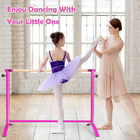 Ballet Barre Portable, 51” Freestanding Dancing Bar with 4-Position Adjustable Height for Kids & Adults, Fitness Stretching Bar with Foot Pads for Home, Gym, Dance Room, Easy Assembly