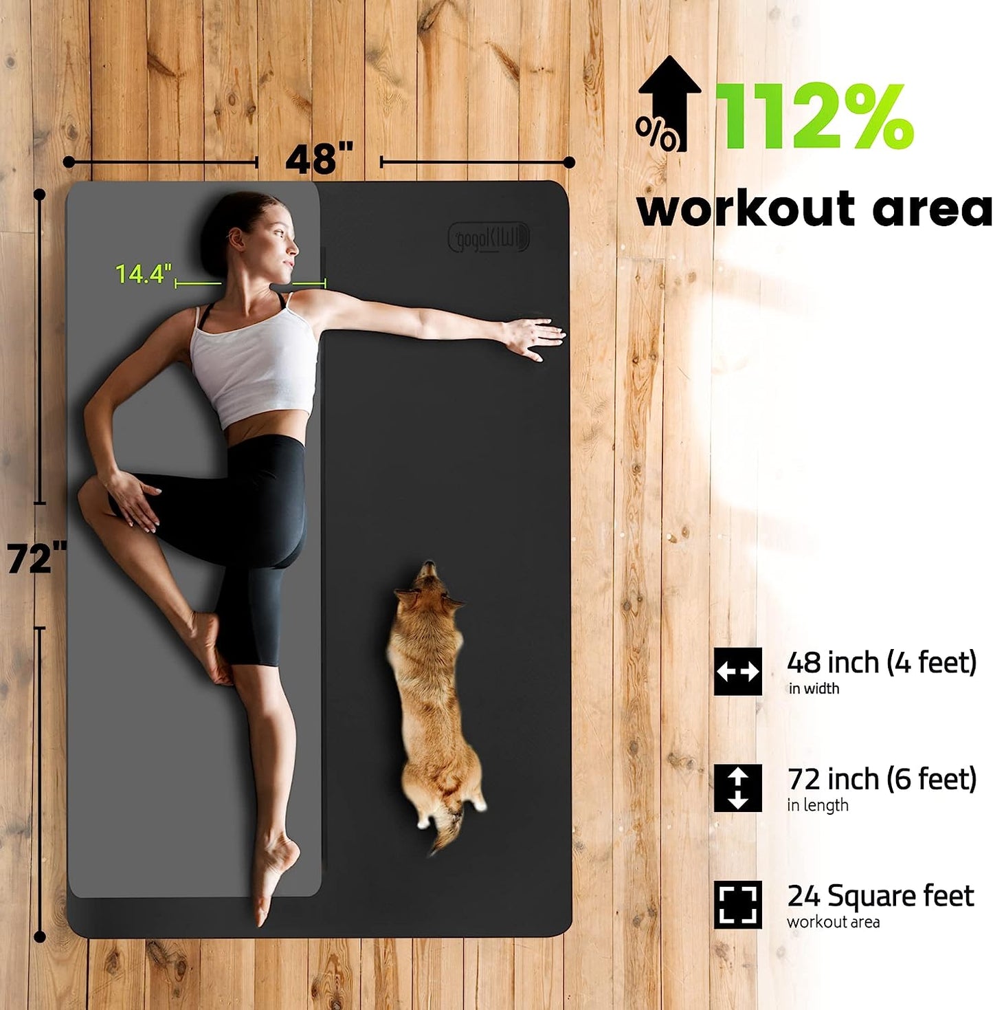 Large Yoga Mat (6'x4'/3') Extra Wide 1/4 Inch Thick Workout Mat for Women Men, Non Slip Exercise Mat for Home Gym, Yoga, Pilates, Stretching & Fitness