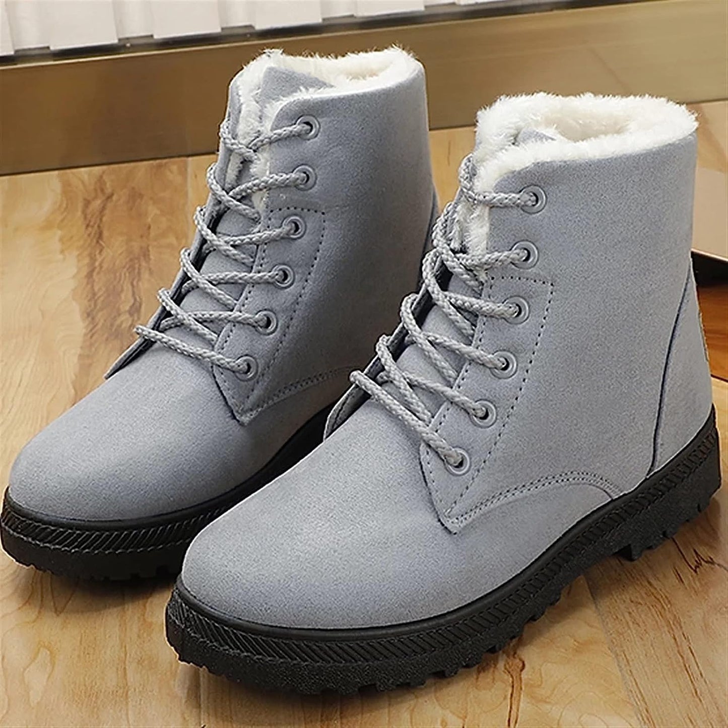 Ladies Boots, Winter Boots Women Ankle Boots Casual Plush Snow Shoes Woman Booties Heel Matin Boot Solid Female Warm Boot. (Color : Gray, Size : 5)