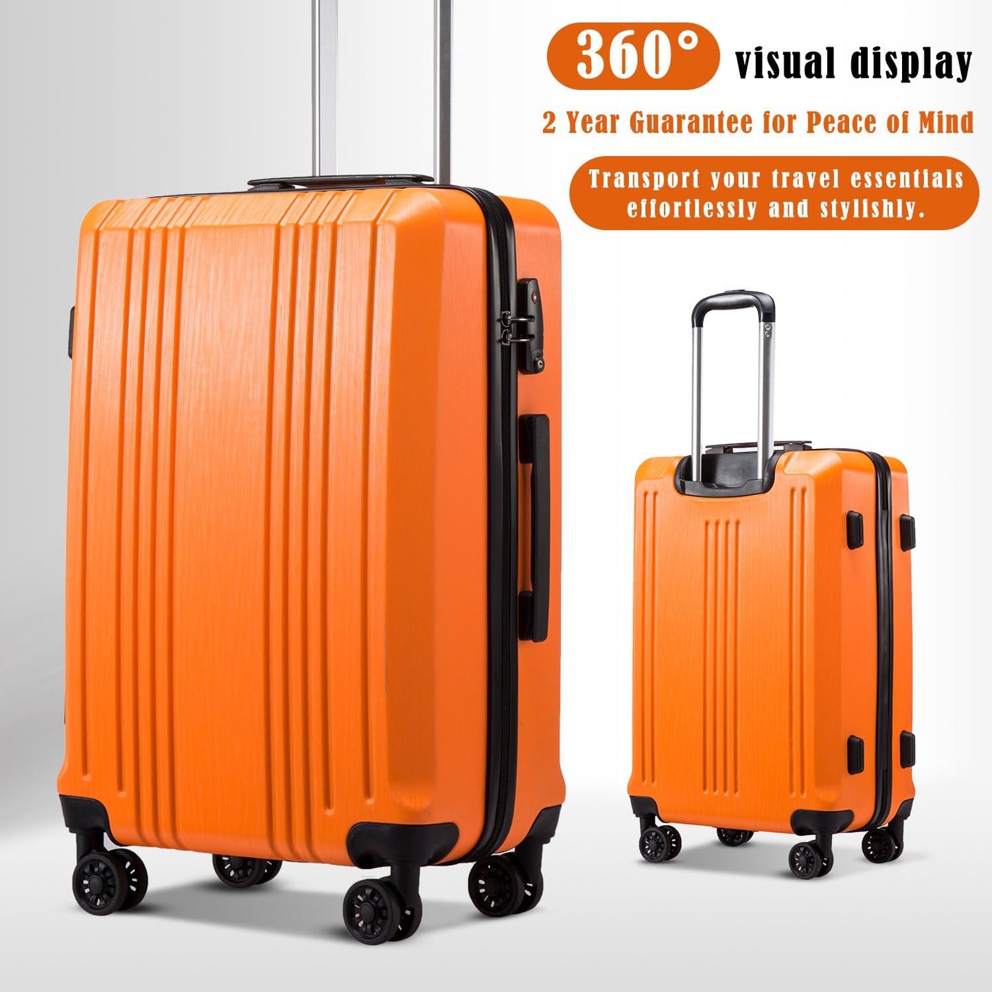 Luggage Suitcase PC+ABS with TSA Lock Spinner Carry on Hardshell Lightweight 20in 24in 28in(orange, S(20in_carry on))