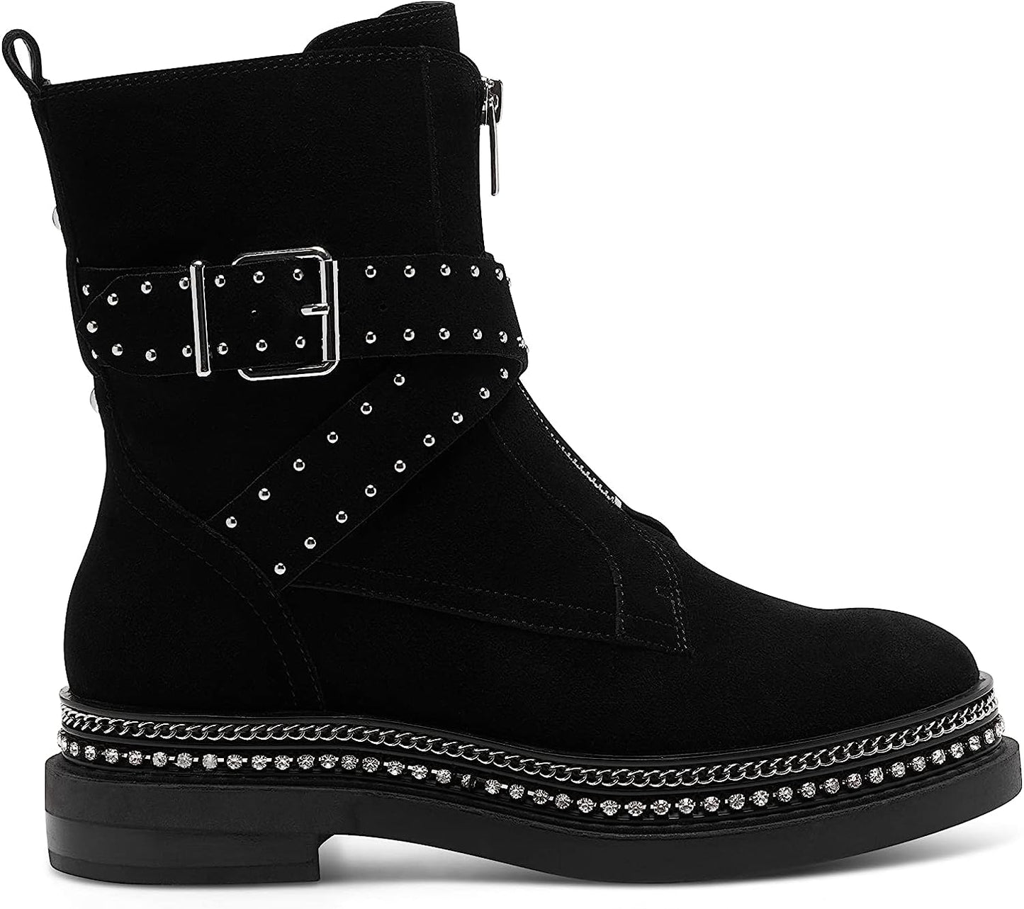 Blinda Peltro Grey Moto Chic Chain Rim PLatform Lug Sole Bootie